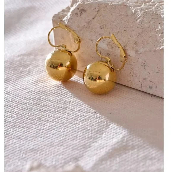 Classic Gold Ball Drop Earrings – Stainless Steel PVD Gold Plated - Picture 4 of 9